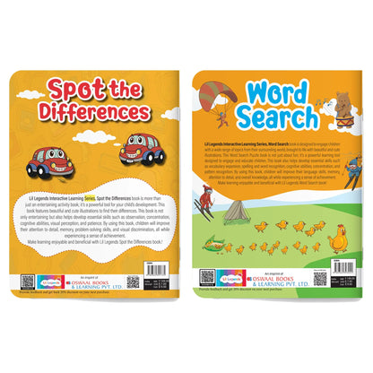Lil Legends Interactive Learning Activity Book Combo Set of 2 for Kids Age 4+ Years - Spot the Difference & Word Search Puzzles | Brain Games to Boost Vocabulary, Observation & Critical Thinking 