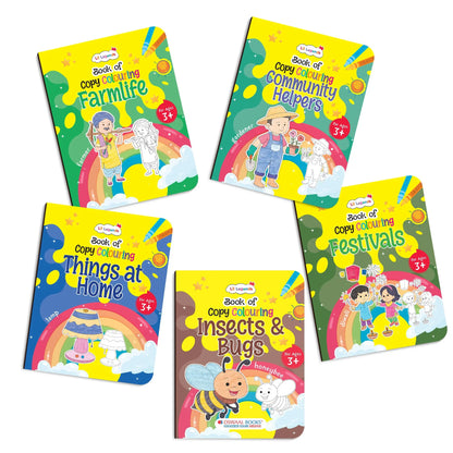 Lil Legends Books Of Copy Colouring Set of 5 Books for Kids | Community Helpers, Festivals, Things at Home and More | Fun Activities and Vocabulary Booster | For LKG/UKG | Age 3+ 