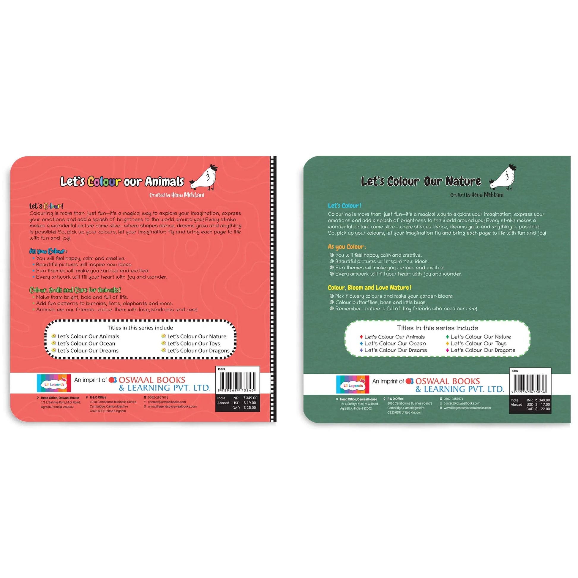 Lil Legends Let's Colour Set of 2 Colouring Books | Animals and Nature | Travel-Friendly Hardboard Support | Boosts Focus and Creativity | For UKG/Primary | Age 4+ 