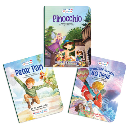 Lil Legends Timeless Classics Re-Imagined for Today | Set of 3 Story Books | Pinocchio, Peter Pan and More | Vocabulary, Imagination and Value Booster Stories | For Age 7+ 