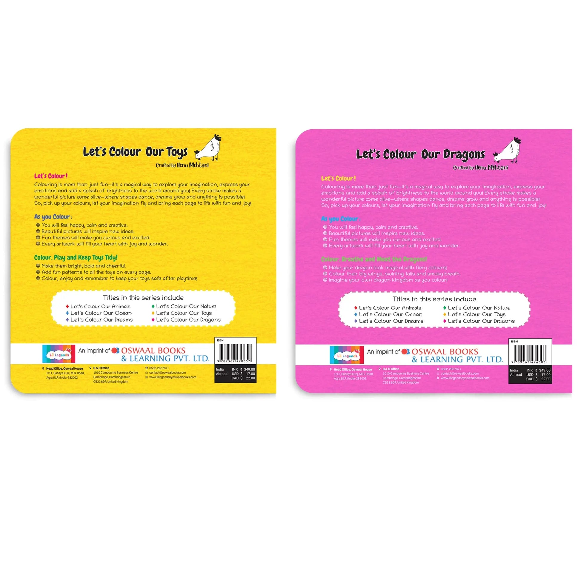 Lil Legends Let's Colour Set of 2 Colouring Books | Toys and Dragons | Travel-Friendly Hardboard Support | Boosts Focus and Creativity | For UKG/Primary | Age 4+ 