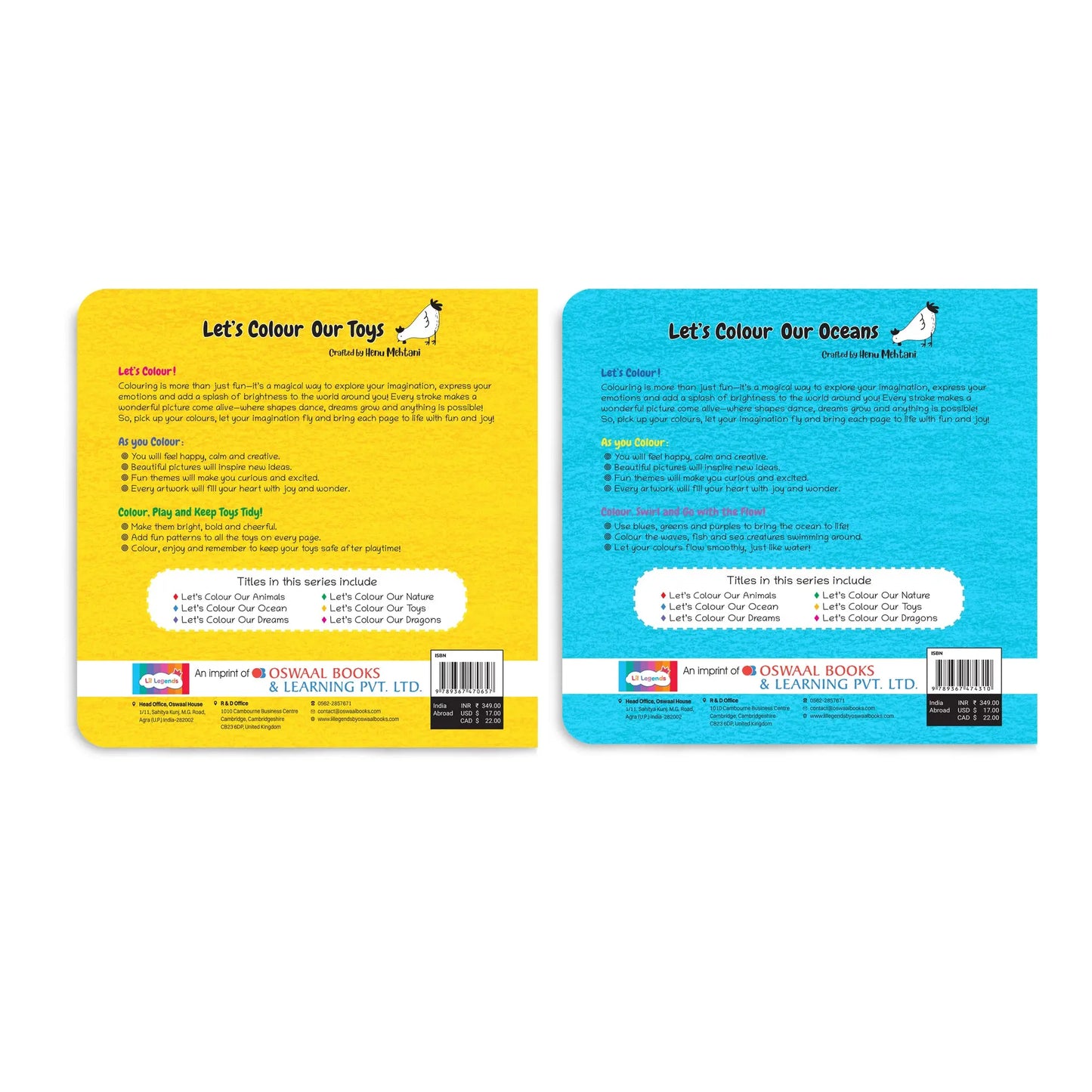 Lil Legends Let's Colour Set of 2 Colouring Books | Toys and Oceans | Travel-Friendly Hardboard Support | Boosts Focus and Creativity | For UKG/Primary | Age 4+ 