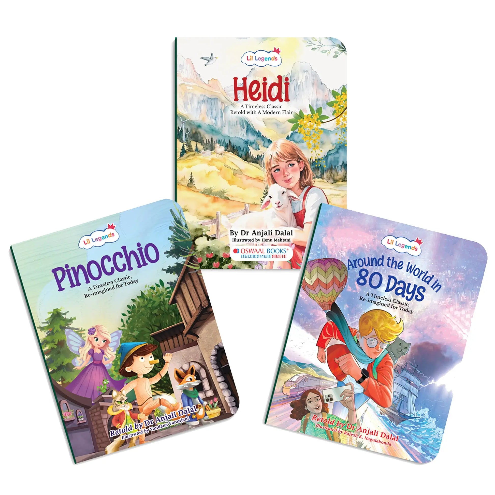 Lil Legends Timeless Classics Re-Imagined  for Today | Set of 3 Story Books | Heidi, Pinocchio and Around the World in 80 Days | Vocabulary, Imagination and Value Booster Stories | For Age 7+ 
