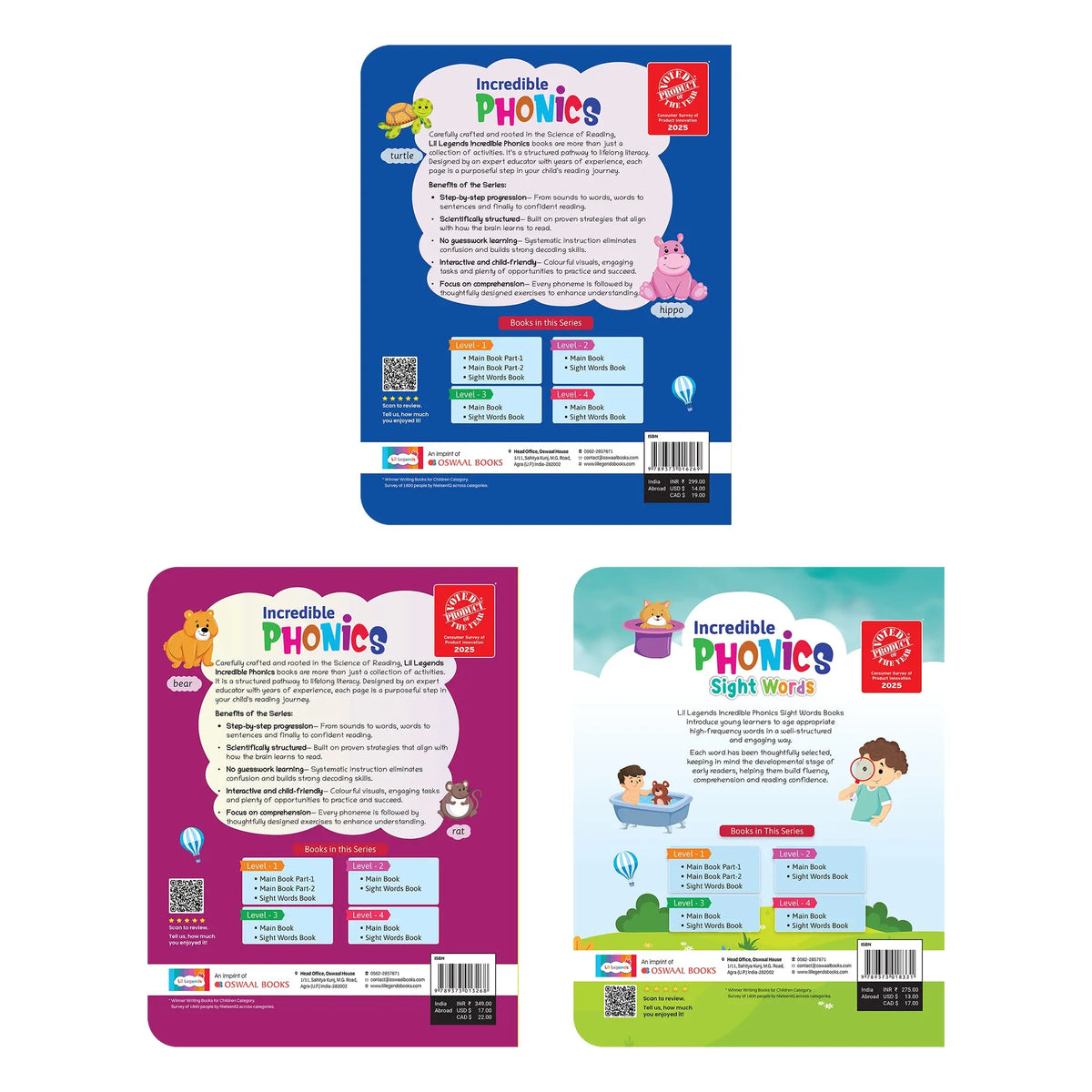 Lil Legends Incredible Phonics Level 1 Main Book Part 1, Part 2 and Sight Words Book | Set of 3 for Age 3-5 Years | Letter Sounds, High Frequency Words and Fun Activities | For Nursery/LKG/UKG 