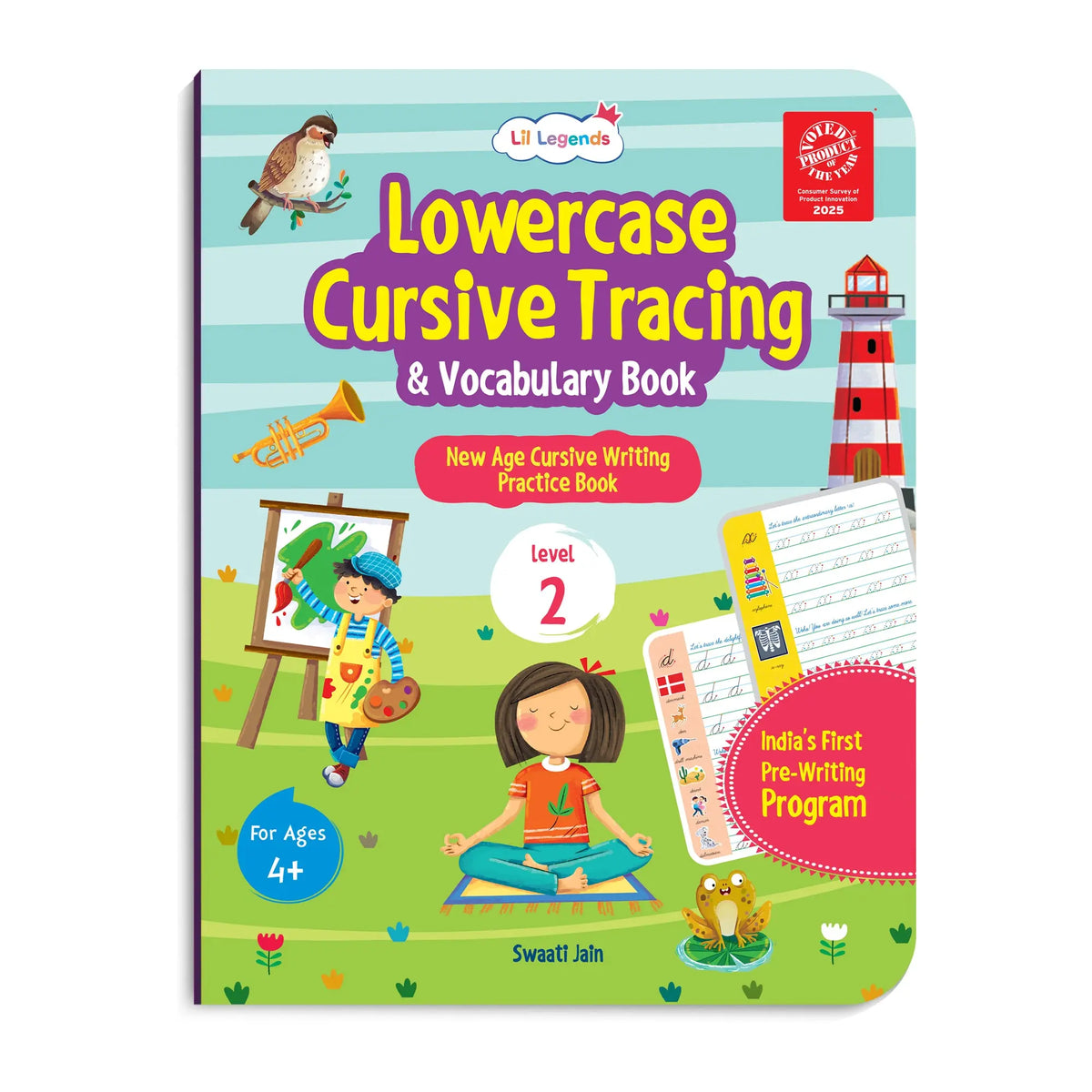 Lil Legends Cursive Writing Starter Pack | Set of 2 Books | Uppercase Level 1 and Lowercase Level 2 | Three Line Handwriting and Vocabulary Practice | For LKG/UKG | Age 4+ 