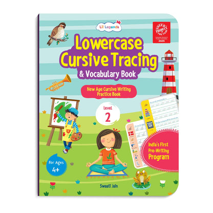 Lil Legends Cursive Writing Starter Pack | Set of 2 Books | Uppercase Level 1 and Lowercase Level 2 | Three Line Handwriting and Vocabulary Practice | For LKG/UKG | Age 4+ 