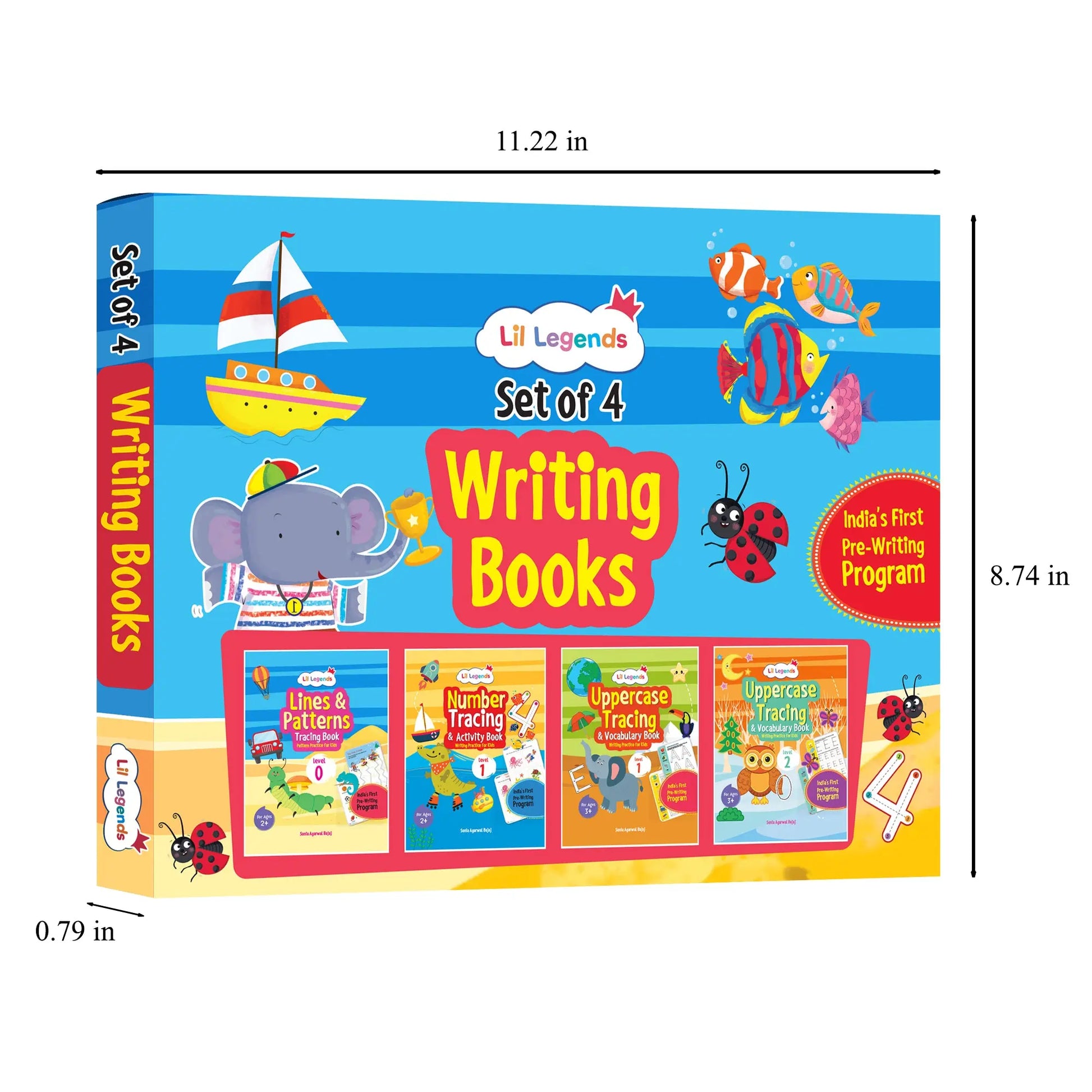 Lil Legends Set of 4 Writing Books Box Set | India's First Pre-Writing Program | Patterns, Numbers and Uppercase Tracing, Activities and Vocabulary | For Nursery/LKG/UKG | Age 2–5 
