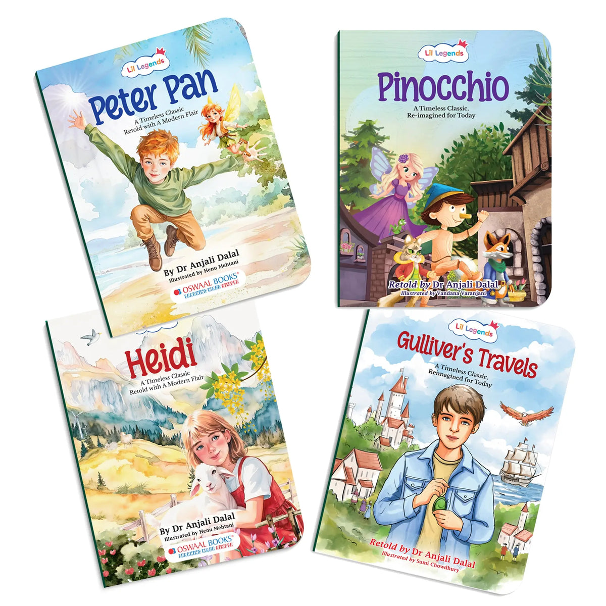 Lil Legends Timeless Classics Re-Imagined for Today | Set of 4 Story Books | Heidi, Pinocchio, Gulliver's Travels and More | Vocabulary, Imagination and Value Booster Stories | For Age 7+ 