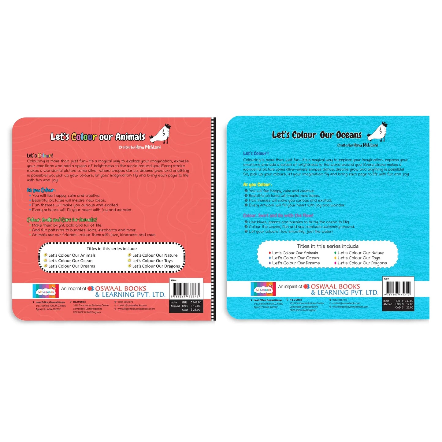 Lil Legends Let's Colour Set of 2 Colouring Books | Animals and Ocean | Travel-Friendly Hardboard Support | Boosts Focus and Creativity | For UKG/Primary | Age 4+ 