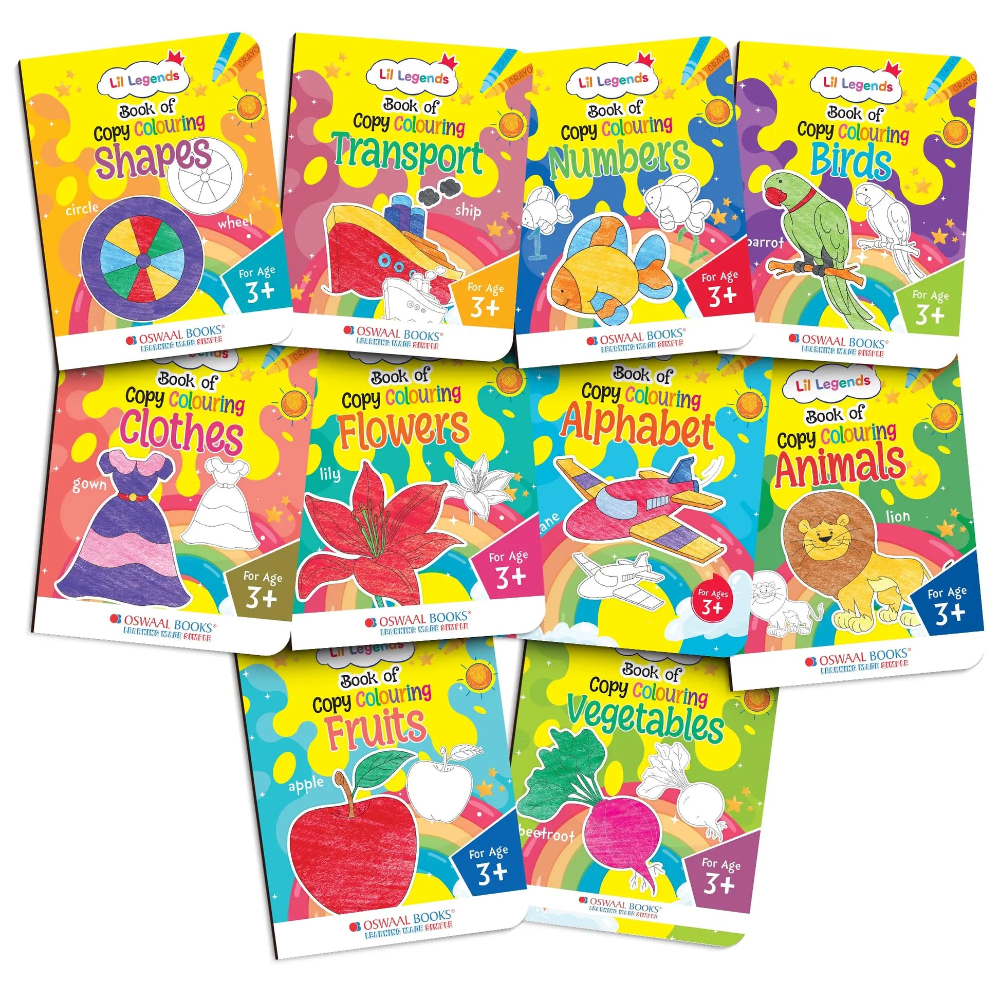 Lil Legends Set Of 10 Copy Colouring Books for Kids | Boxset of 10 Books | Alphabet, Numbers, Shapes and More |  Fun Activities and Vocabulary Booster | For Nursery/LKG/UKGF | Age 3+ 