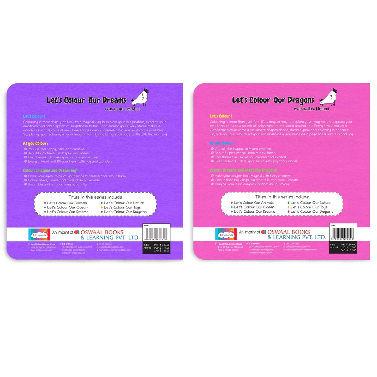 Lil Legends Let's Colour Set of 2 Colouring Books | Dreams and Dragons | Travel-Friendly Hardboard Support | Boosts Focus and Creativity | For UKG/Primary | Age 4+ 