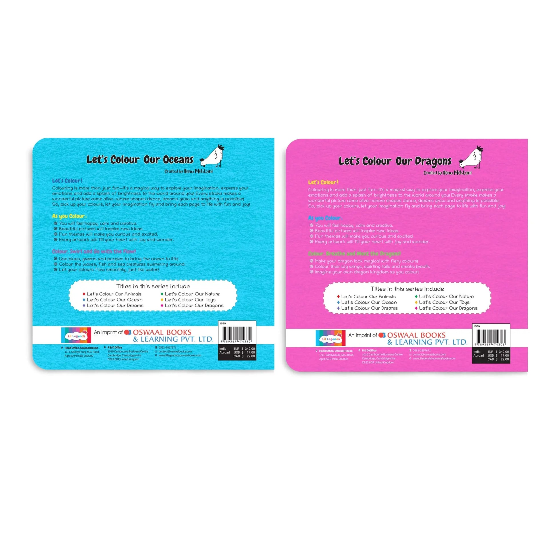 Lil Legends Let's Colour Set of 2 Colouring Books | Nature and Dragons | Travel-Friendly Hardboard Support | Boosts Focus and Creativity | For UKG/Primary | Age 4+ 