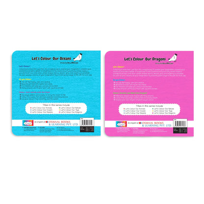 Lil Legends Let's Colour Set of 2 Colouring Books | Nature and Dragons | Travel-Friendly Hardboard Support | Boosts Focus and Creativity | For UKG/Primary | Age 4+ 