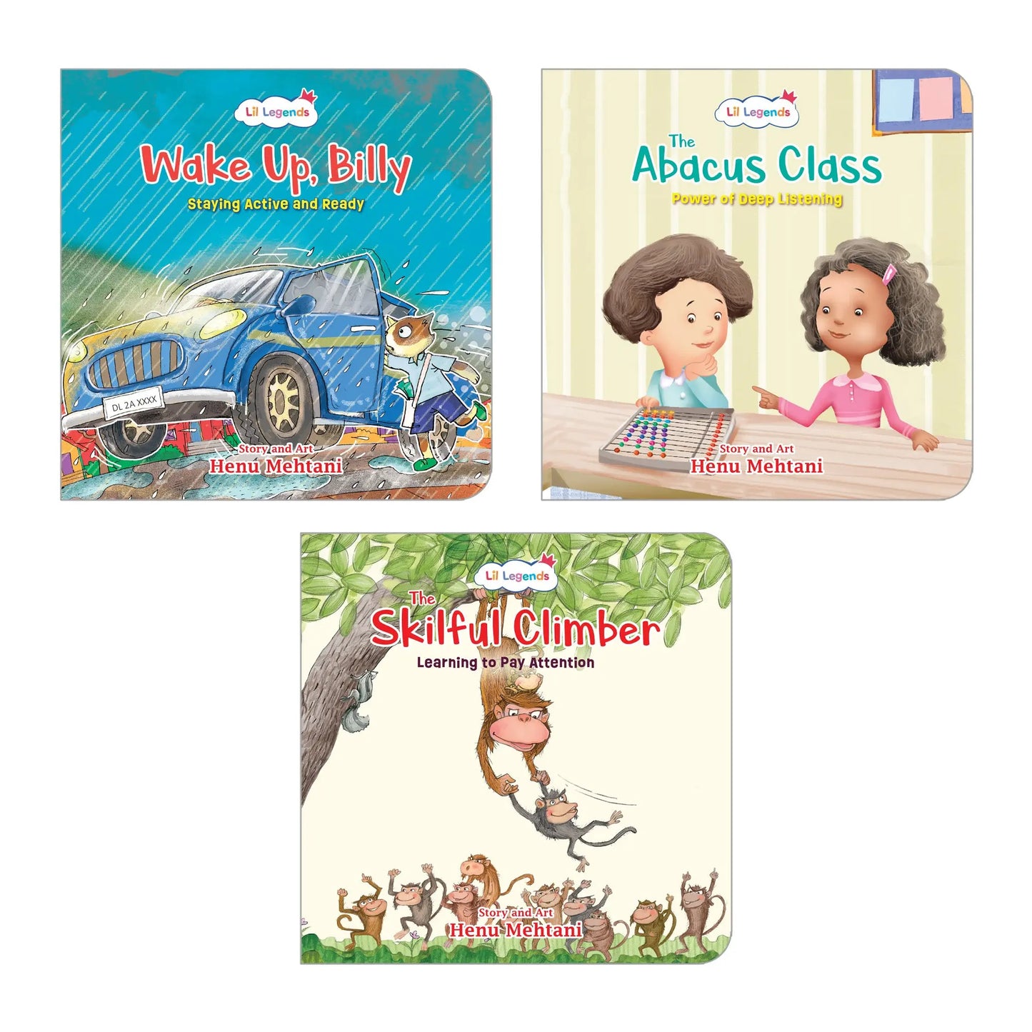 Lil Legends Mindful Moments Series - Wake Up Billy, Skilful Climbers and The Abacus Class | Set of 3 Books for Kids | Illustrated Stories to Build Concentration and Attention | Age 5+ 