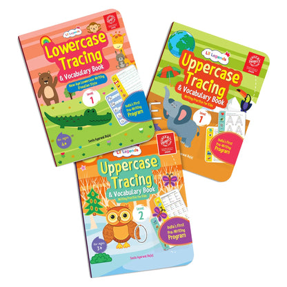 Lil Legends Alphabet Writing Starter Pack | 3 Books | Uppercase A-Z Levels 1 and 2 + Lowercase D'Nealian Style | India's First Pre-Writing Programme | LKG/UKG | Age 3-6 