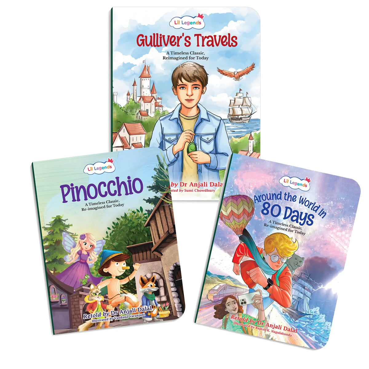 Lil Legends Timeless Classics Re-Imagined for Today  | Set of 3 Story Books | Pinocchio, Around the World in 80 Days and More | Vocabulary, Imagination and Value Booster Stories | For Age 7+ 