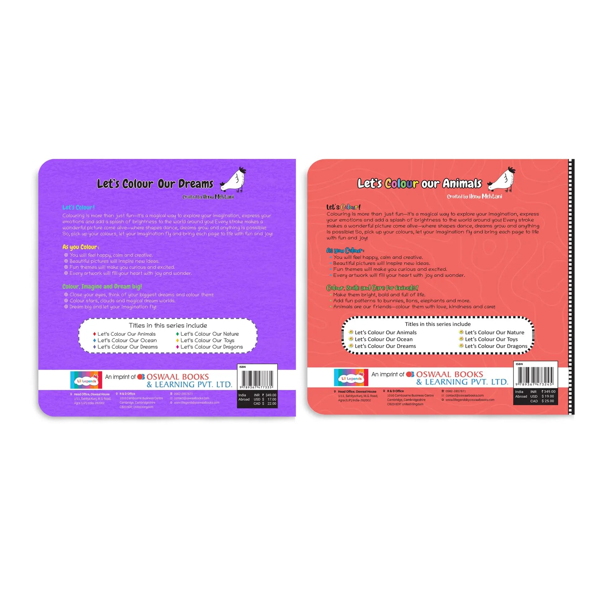 Lil Legends Let's Colour Set of 2 Colouring Books | Animals and Dreams | Travel-Friendly Hardboard Support | Boosts Focus and Creativity | For UKG/Primary | Age 4+ 