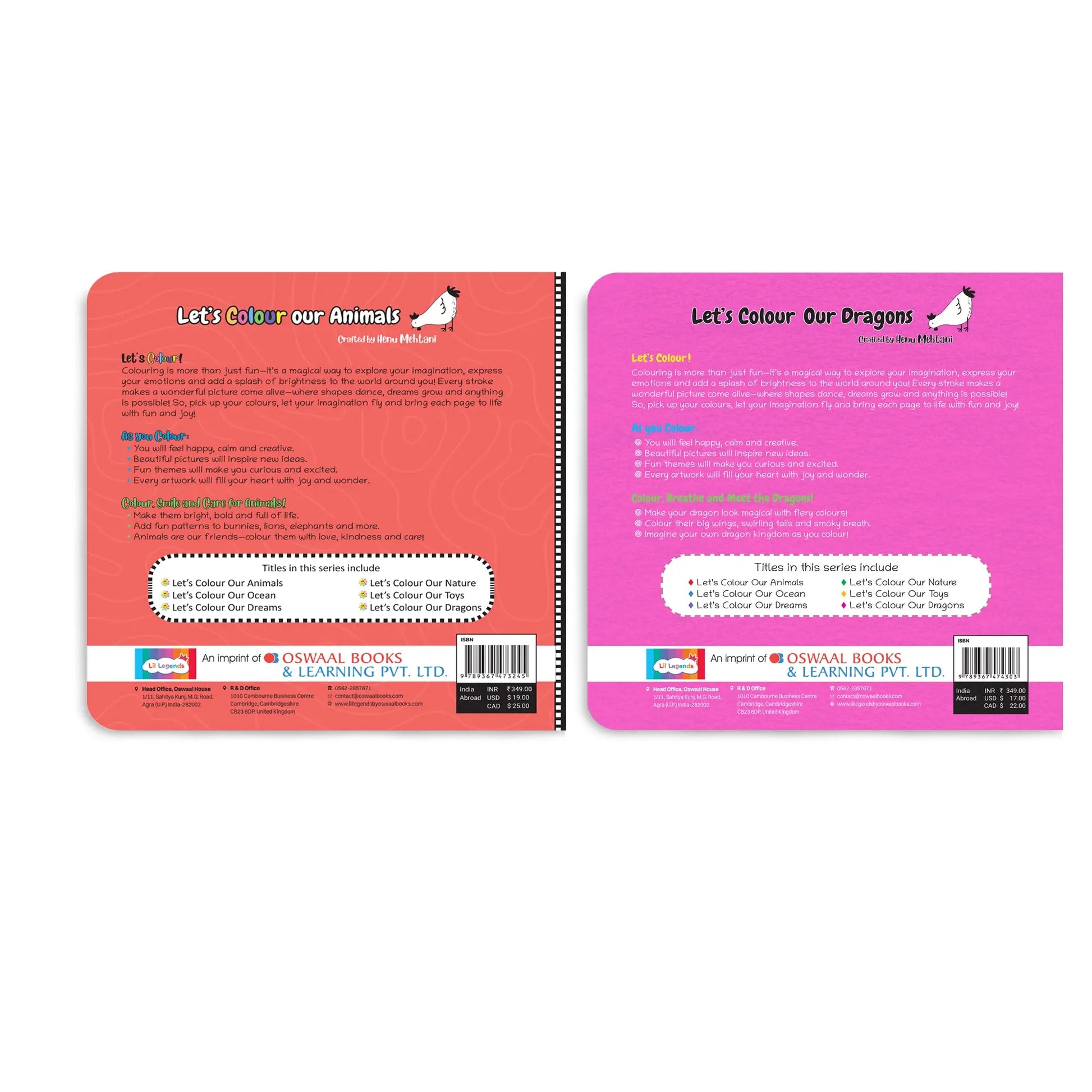 Lil Legends Let's Colour Set of 2 Colouring Books | Animals and Dragons | Travel-Friendly Hardboard Support | Boosts Focus and Creativity | For UKG/Primary | Age 4+ 