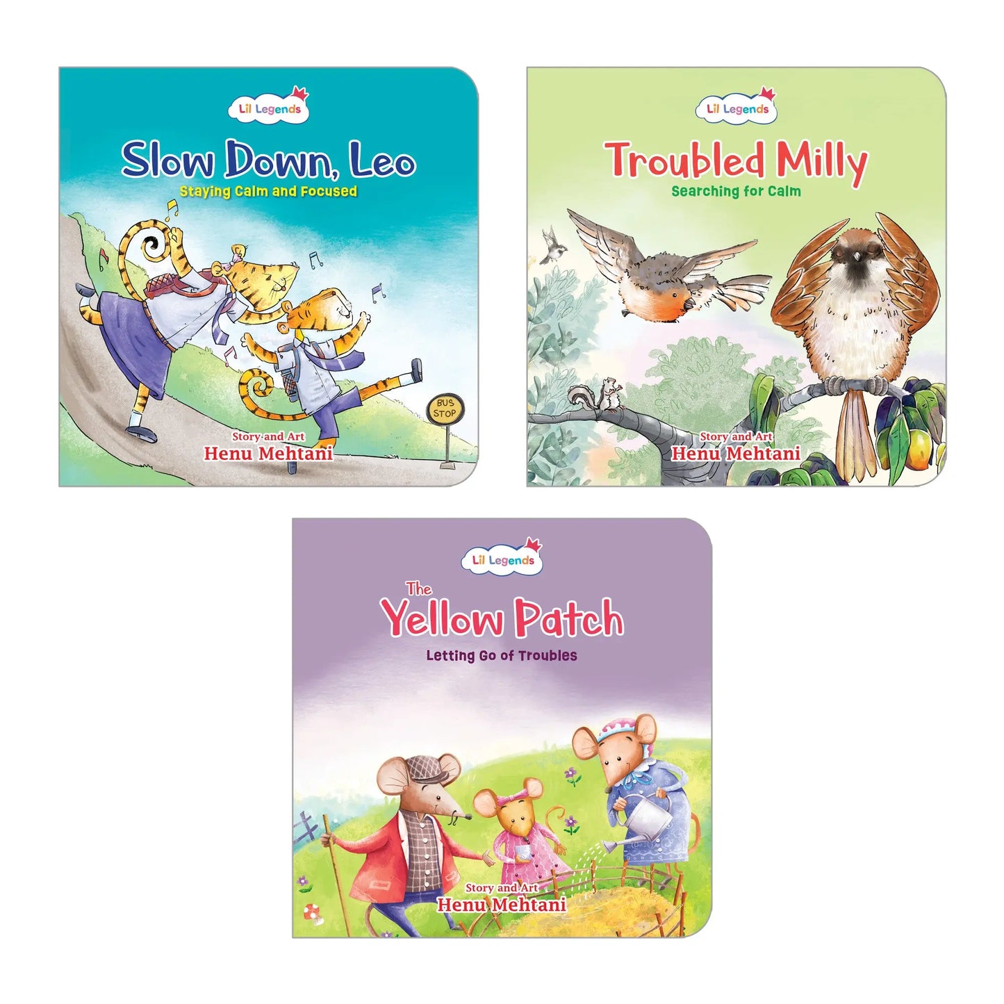 Lil Legends Mindful Moments Series -  Slow Down Leo, Troubled Milly and The Yellow Patch | Set of 3 Books for Kids | Illustrated Stories to Build Concentration and Self Control | Age 5+ 
