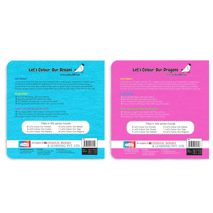 Lil Legends Let's Colour Set of 2 Colouring Books | Oceans and Dragons | Travel-Friendly Hardboard Support | Boosts Focus and Creativity | For UKG/Primary | Age 4+ 