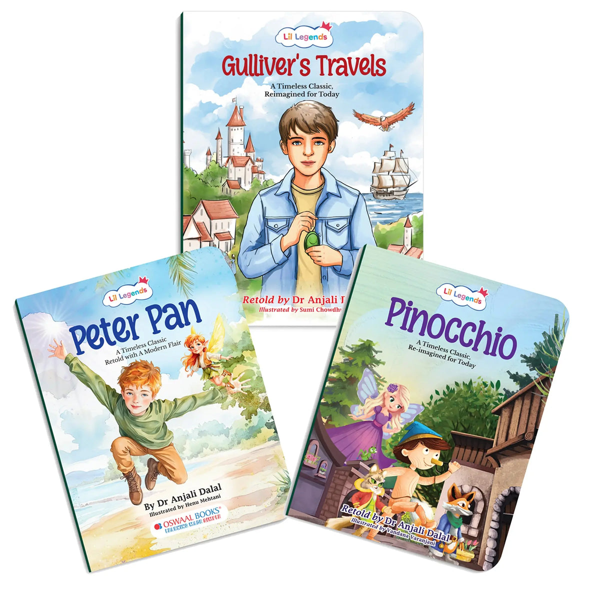Lil Legends Timeless Classics Re-Imagined for Today | Set of 3 Story Books | Pinocchio, Peter Pan and Gulliver's Travels | Vocabulary, Imagination and Value Booster Stories | For Age 7+ 