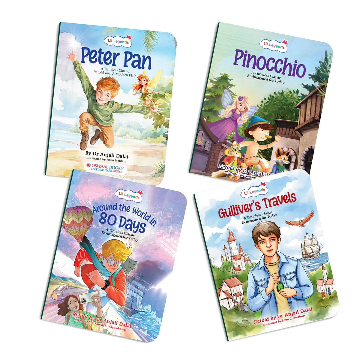 Lil Legends Timeless Classics Re-Imagined  for Today | Set of 4 Story Books | Pinocchio, Peter Pan, Gulliver's Travels and More |  Vocabulary, Imagination and Values Booster Stories | For Age 7+ 