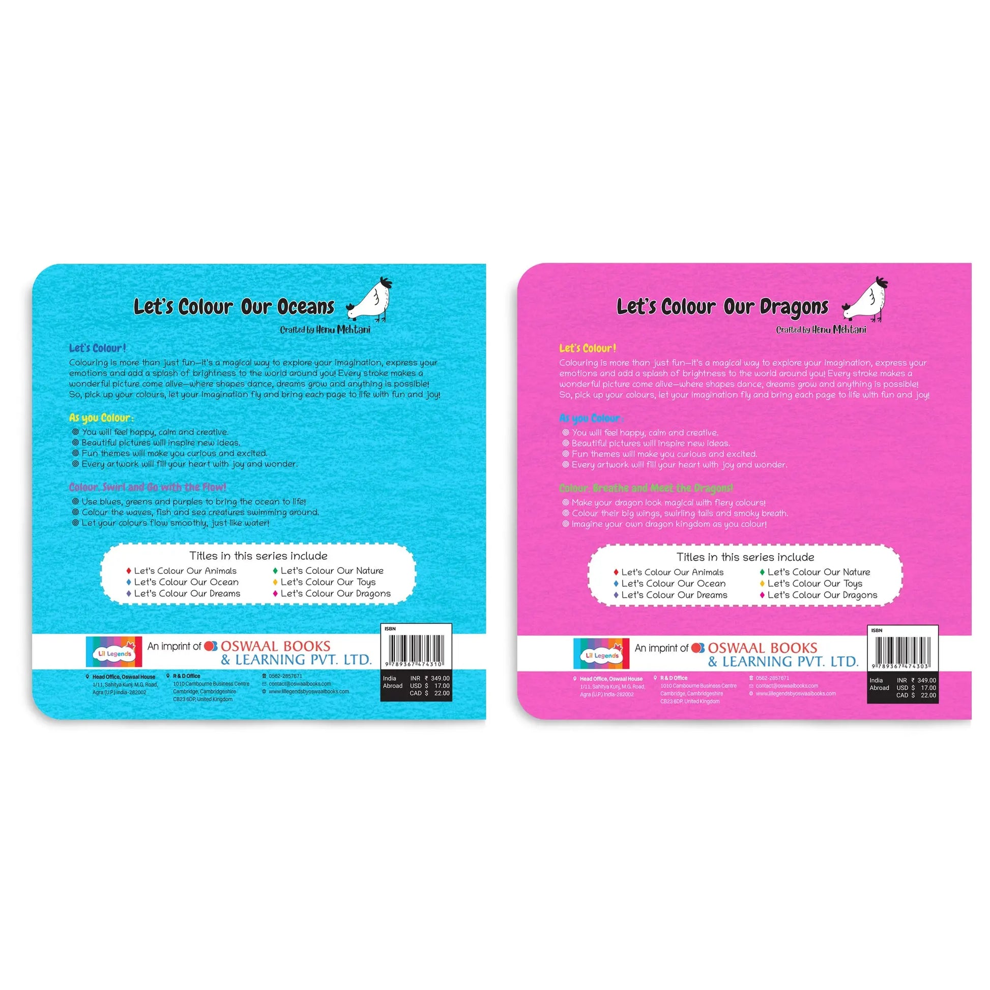 Lil Legends Let's Colour Set of 2 Colouring Books | Oceans and Dragons | Travel-Friendly Hardboard Support | Boosts Focus and Creativity | For UKG/Primary | Age 4+ 