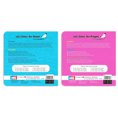 Lil Legends Let's Colour Set of 2 Colouring Books | Oceans and Dragons | Travel-Friendly Hardboard Support | Boosts Focus and Creativity | For UKG/Primary | Age 4+ 
