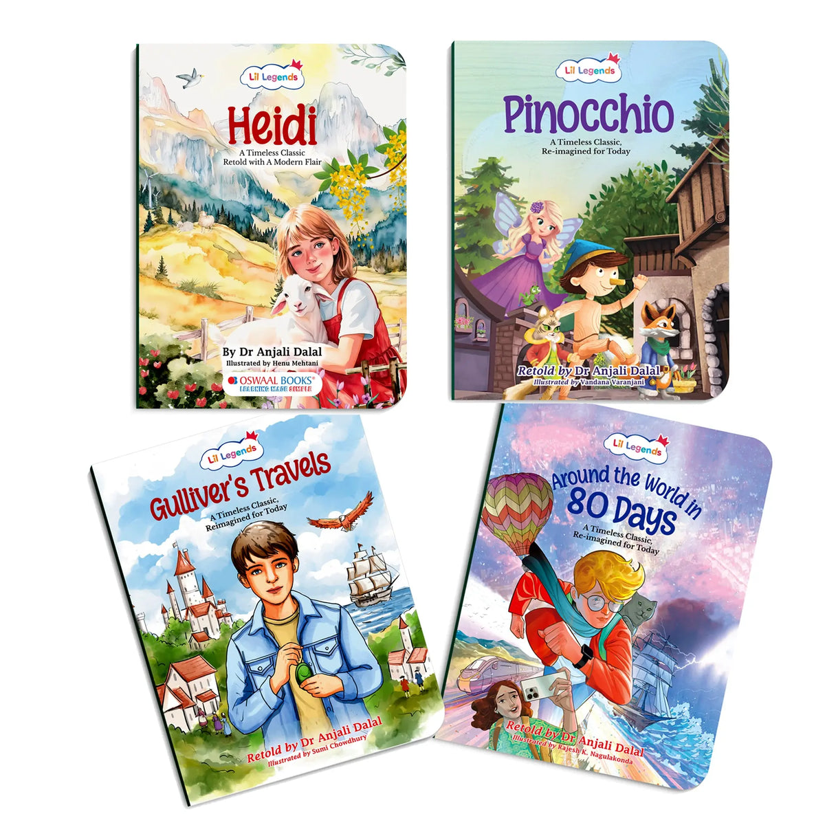 Lil Legends Timeless Classics Re-Imagined  for Today | Set of 4 Story Books | Pinocchio, Around the World in 80 Days and More | Vocabulary, Imagination and Values Booster Stories | For Age 7+ f 