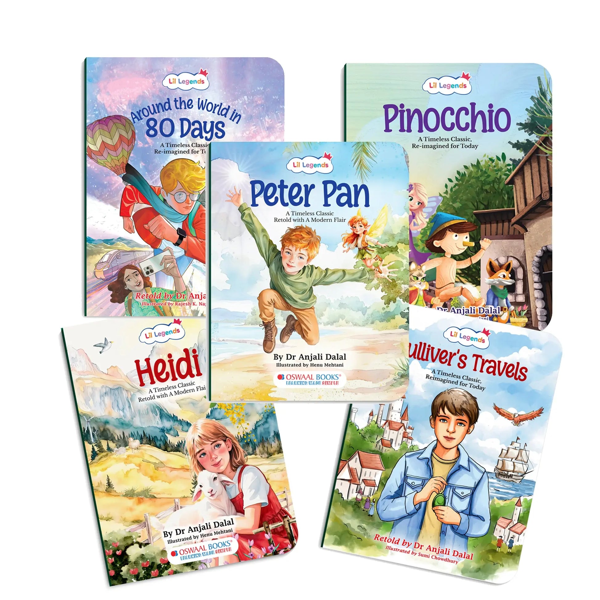 Lil Legends Timeless Classics Re-Imagined for Today | Set of 5 Books | Heidi, Pinocchio, Around the World in 80 Days and More | Vocabulary, Imagination and Value Booster Stories | For Age 7+ 