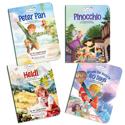 Lil Legends Timeless Classics Re-Imagined for Today | Set of 4 Story Books | Peter Pan, Around the World in 80 Days and More | Vocabulary, Imagination and Value Booster Stories | For Age 7+ 