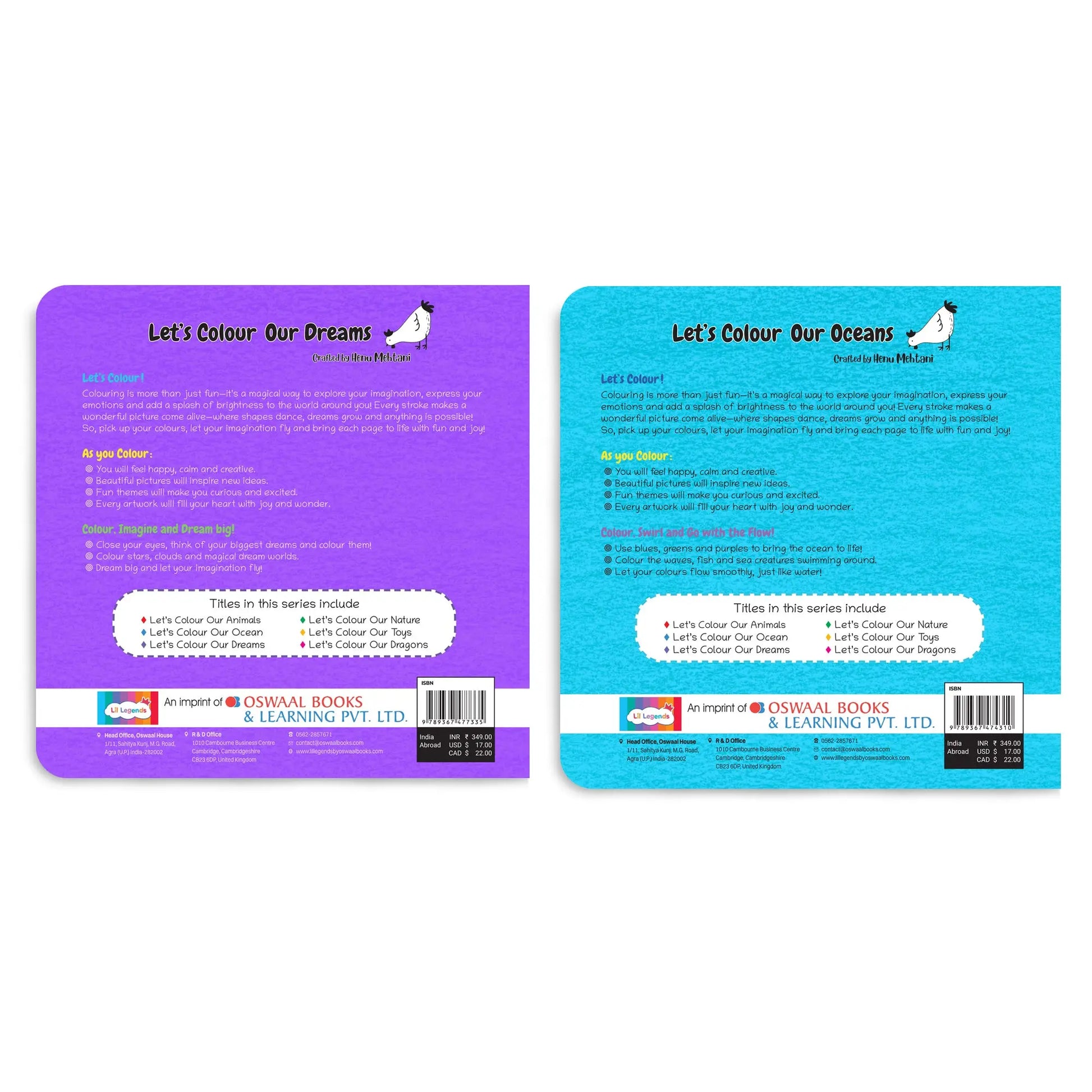 Lil Legends Let's Colour Set of 2 Colouring Books | Dreams and Oceans | Travel-Friendly Hardboard Support | Boosts Focus and Creativity | For UKG/Primary | Age 4+ 