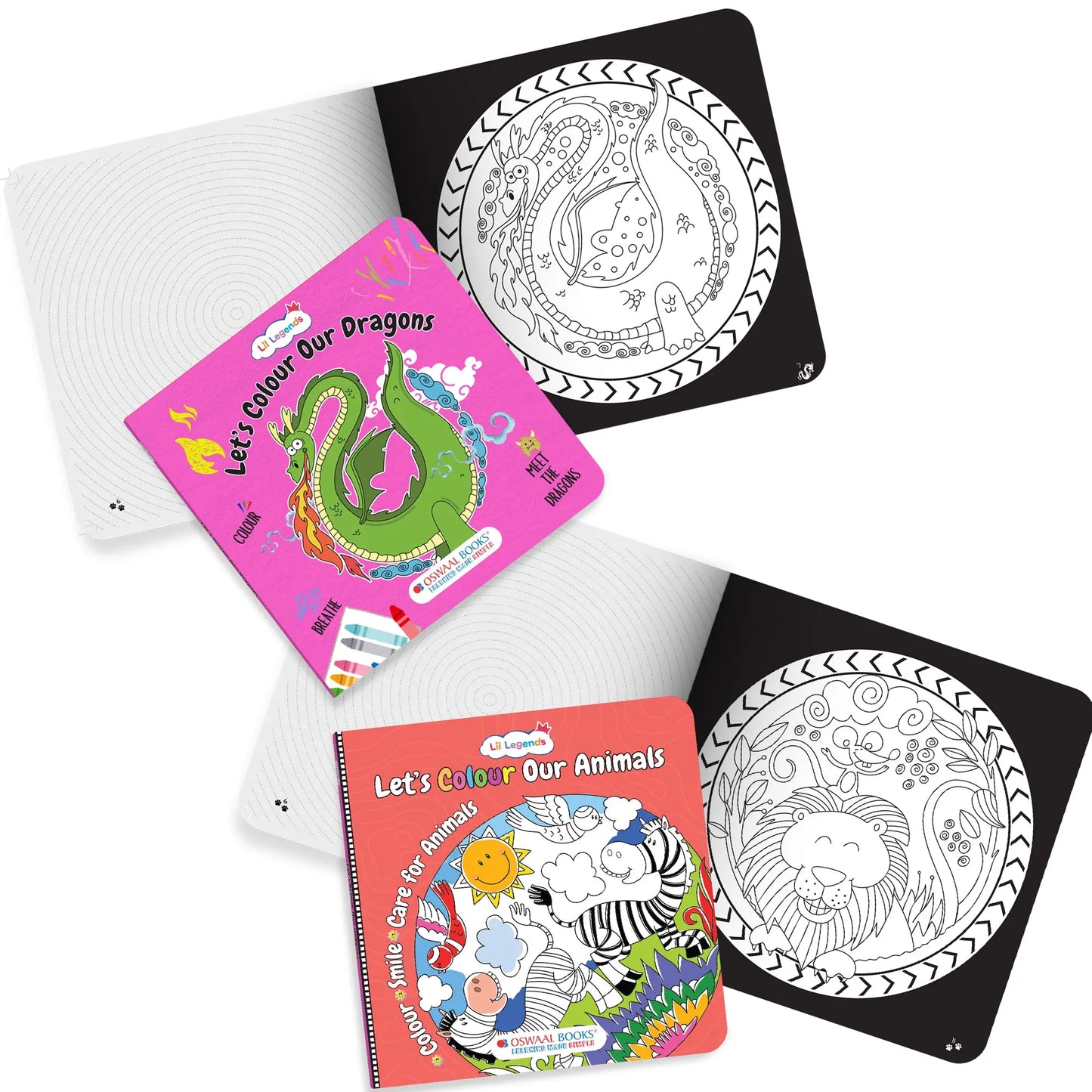 Lil Legends Let's Colour Set of 3 Colouring Books | Animals, Oceans and Dragons | Travel-Friendly Hardboard Support | Boosts Focus and Creativity | For UKG/Primary | Age 4+ 