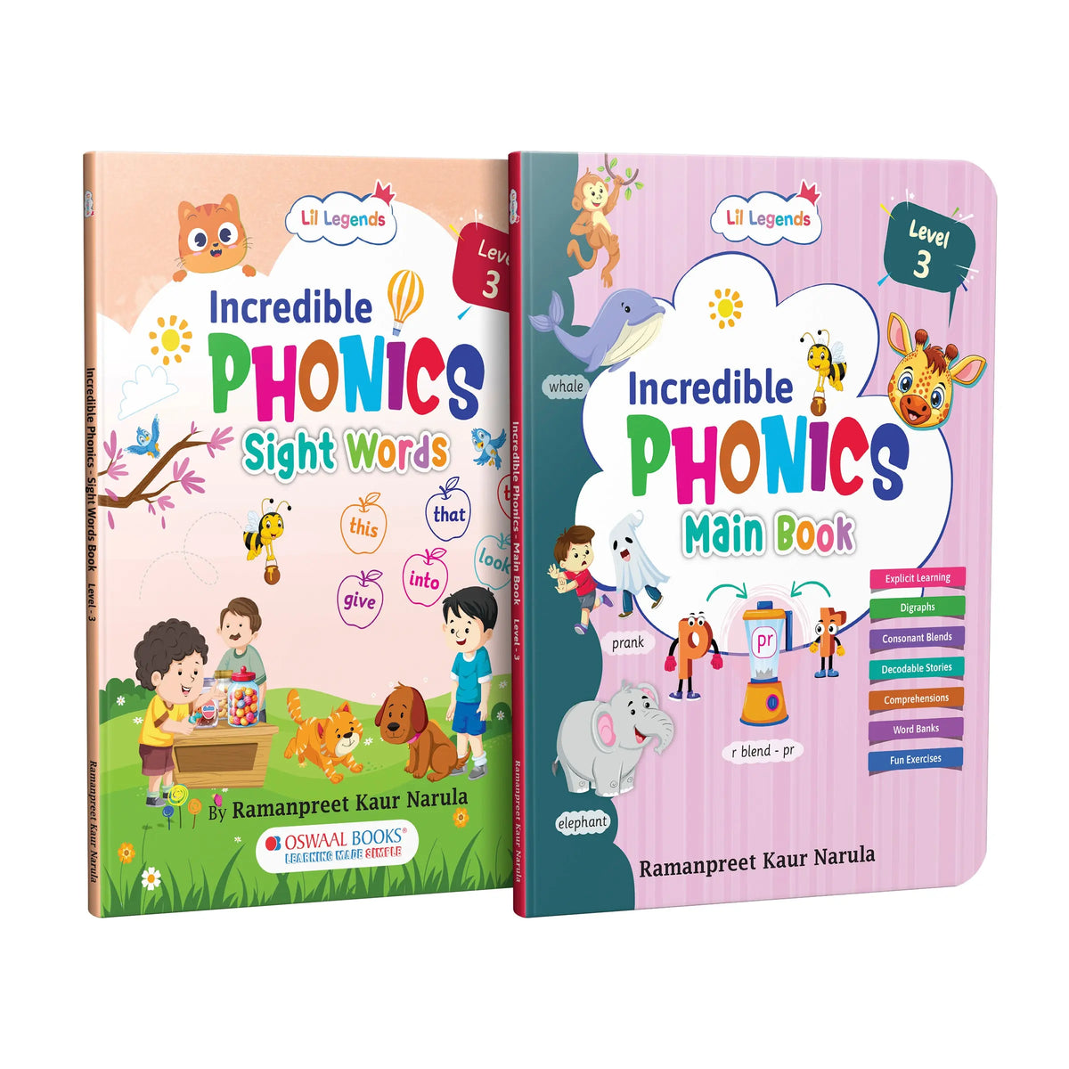 Lil Legends Incredible Phonics Level 3 Main Book and Sight Words Book | Set of 2 Books for Age 5-7 Years | Digraphs, Consonant Blends, High Frequency Words and Activities | For Class 1 and 2 
