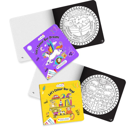 Lil Legends Let's Colour Set of 2 Colouring Books | Toys and Dreams | Travel-Friendly Hardboard Support | Boosts Focus and Creativity | For UKG/Primary | Age 4+ 
