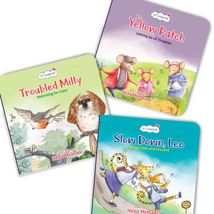 Lil Legends Mindful Moments Series -  Slow Down Leo, Troubled Milly and The Yellow Patch | Set of 3 Books for Kids | Illustrated Stories to Build Concentration and Self Control | Age 5+ 