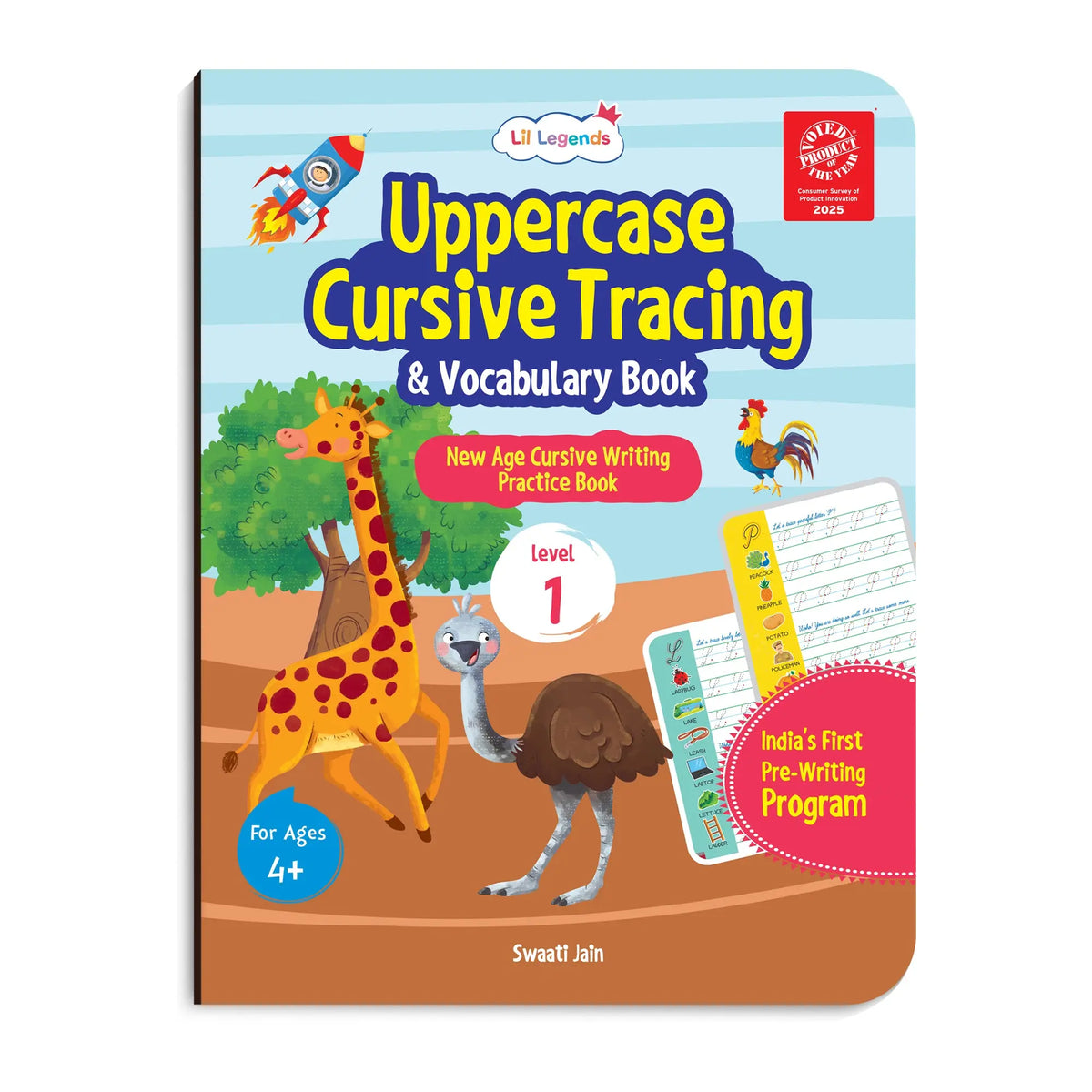 Lil Legends Cursive Writing Starter Pack | Set of 2 Books | Uppercase Level 1 and Lowercase Level 2 | Three Line Handwriting and Vocabulary Practice | For LKG/UKG | Age 4+ 
