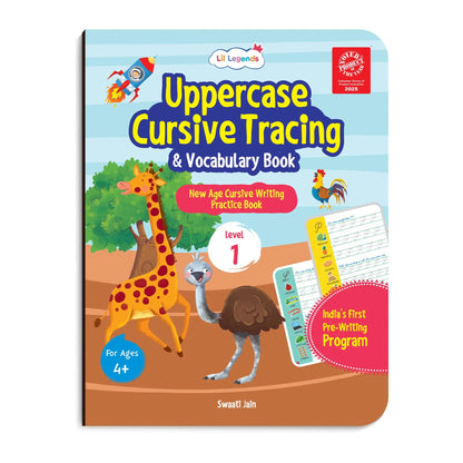 Lil Legends Cursive Writing Starter Pack | Set of 2 Books | Uppercase Level 1 and Lowercase Level 2 | Three Line Handwriting and Vocabulary Practice | For LKG/UKG | Age 4+ 