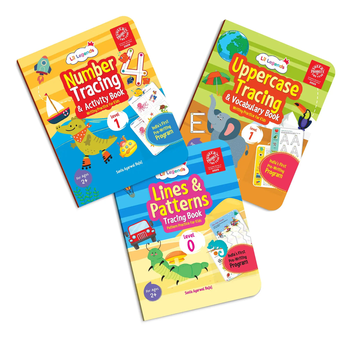 Lil Legends Early Writing Readiness | Set of 3 Books | Lines and Patterns + Number Tracing + Uppercase Tracing and Vocabulary | India's First Pre-Writing Programme | Age 2-5 