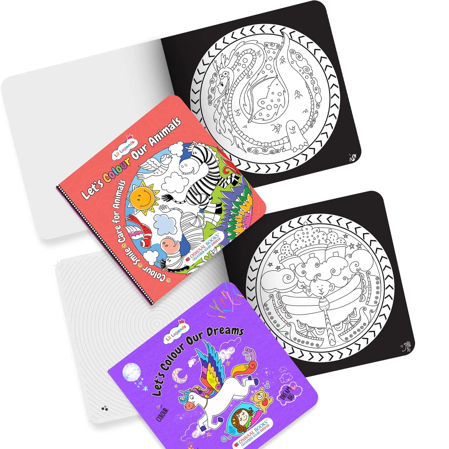Lil Legends Let's Colour Set of 2 Colouring Books | Animals and Ocean | Travel-Friendly Hardboard Support | Boosts Focus and Creativity | For UKG/Primary | Age 4+ 