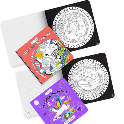 Lil Legends Let's Colour Set of 2 Colouring Books | Animals and Ocean | Travel-Friendly Hardboard Support | Boosts Focus and Creativity | For UKG/Primary | Age 4+ 