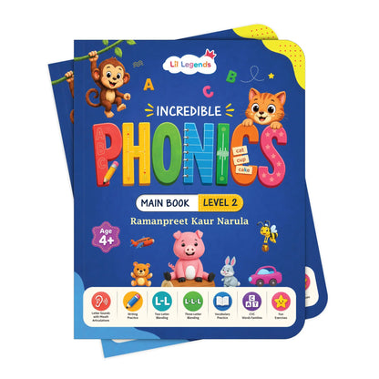 Lil Legends Incredible Phonics Level 2 Main Book and Sight Words Book | Set of 2 Books for Age 4-6 Years | CVC Words, Blending and High Frequency Words | Fun Activity Book | For UKG/Class 1 