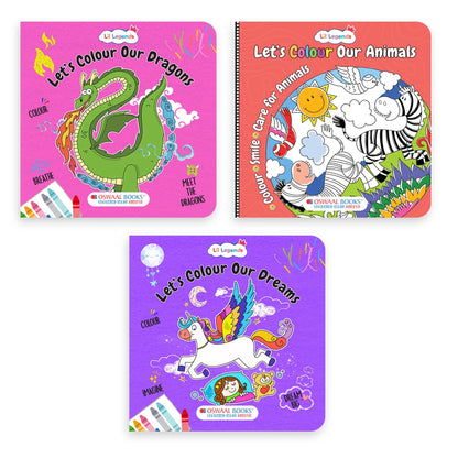 Lil Legends Let's Colour Set of 6 Colouring Books | Animals, Toys, Dreams, Dragons, Nature and Oceans | Travel-Friendly Hardboard Support | For UKG/Primary | Age 4+ 