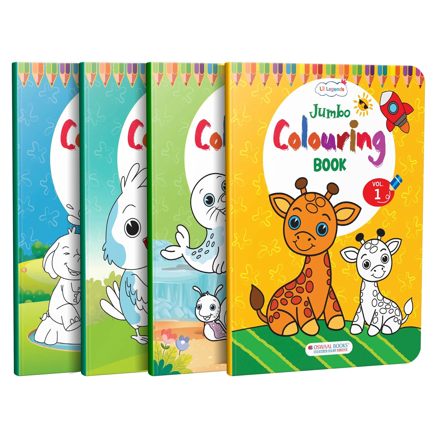 Lil Legends Jumbo Colouring Books Vol 1-4 for Kids | Bold Outlines and Big Designs | Animals, Birds, Everyday Objects and Nature | Fun Colouring Activity Books | Age 3+ 