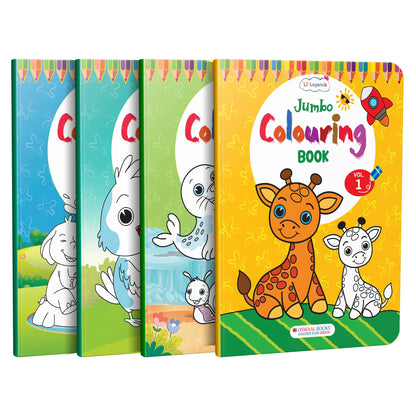 Lil Legends Jumbo Colouring Books Vol 1-4 for Kids | Bold Outlines and Big Designs | Animals, Birds, Everyday Objects and Nature | Fun Colouring Activity Books | Age 3+ 
