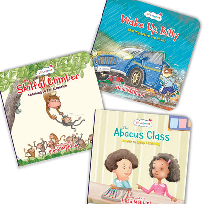 Lil Legends Mindful Moments Series - Wake Up Billy, Skilful Climbers and The Abacus Class | Set of 3 Books for Kids | Illustrated Stories to Build Concentration and Attention | Age 5+ 