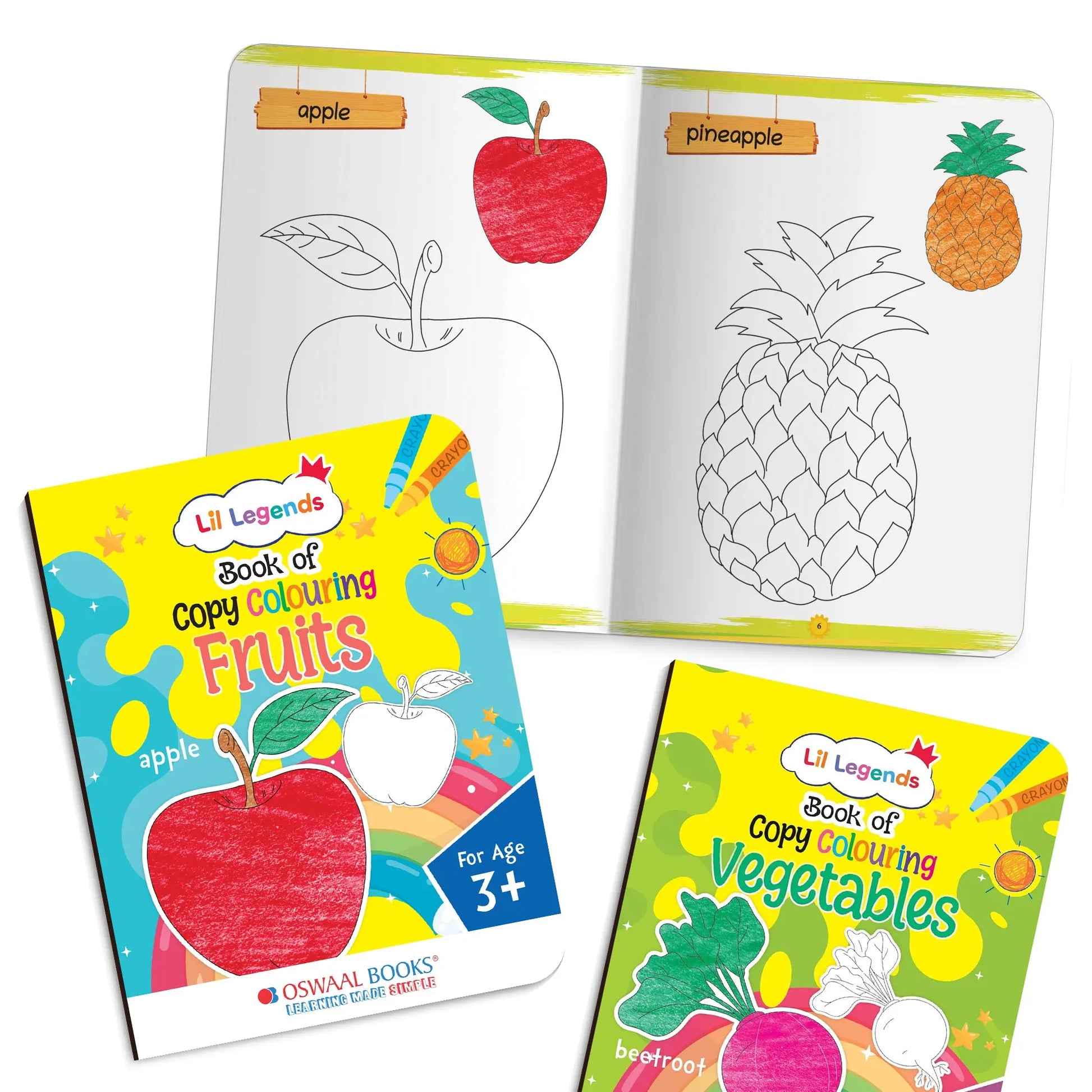 Lil Legends Books of Copy Colouring Set of 5 Books for  Kids | Animals, Alphabets, Vegetables, Flowers and Fruits | Fun Activities and Vocabulary Booster for Kids | For LKG/UKG |  Age 3+ 
