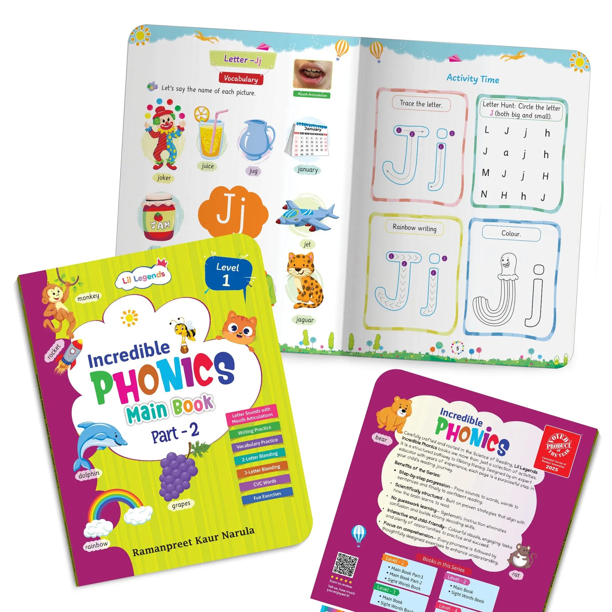 Lil Legends Incredible Phonics Level 1 Main Book Part 2 for Kids | Letter Sounds, Tracing, Writing, Word Recognition and Fun Activities | Phonics Workbook | For Nursery/LKG | Age 3-5 