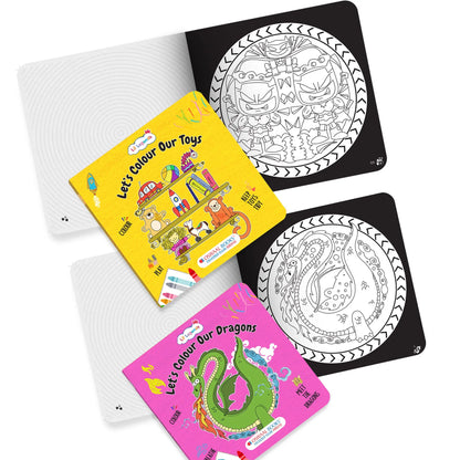 Lil Legends Let's Colour Set of 2 Colouring Books | Toys and Dragons | Travel-Friendly Hardboard Support | Boosts Focus and Creativity | For UKG/Primary | Age 4+ 