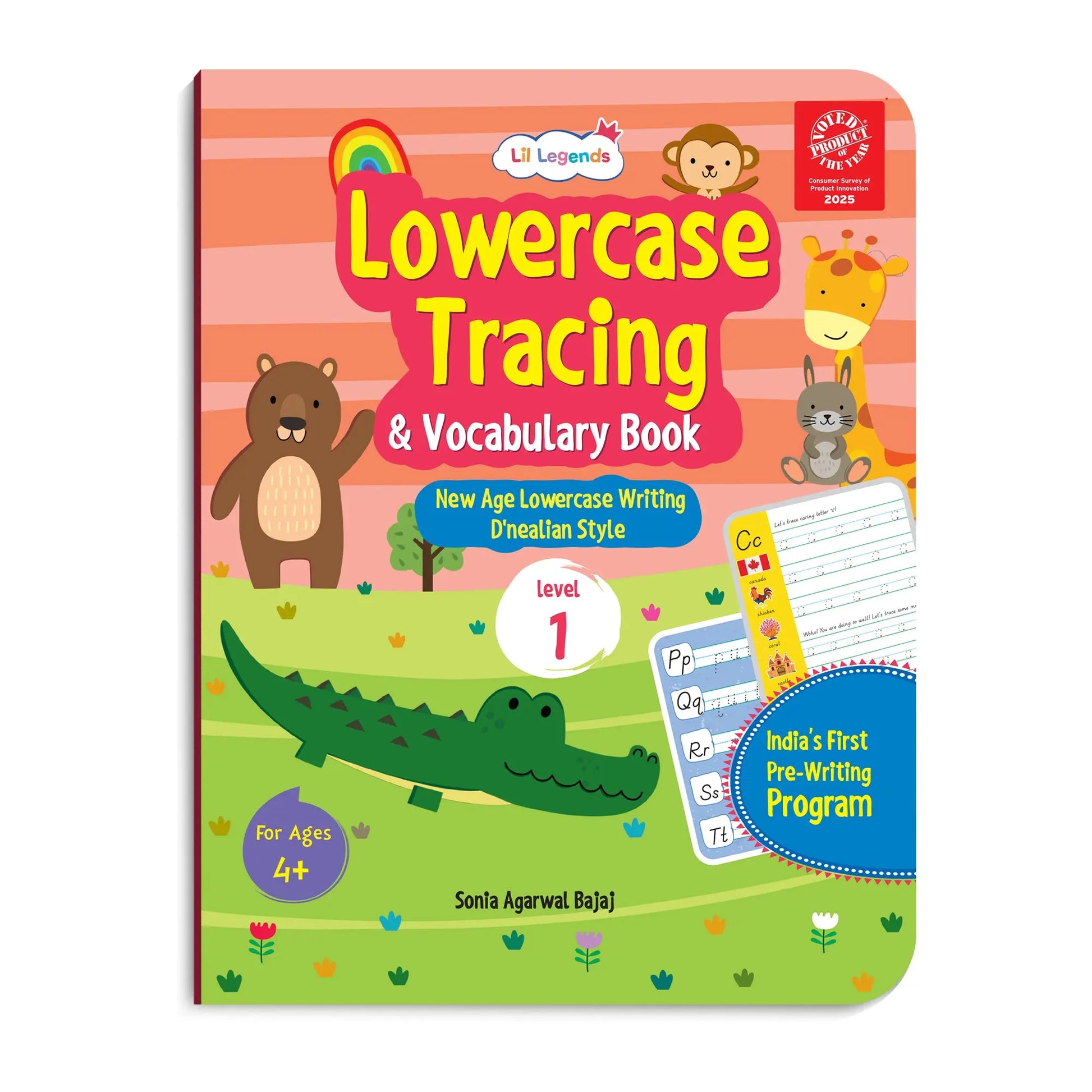 Lil Legends Writing Books Lowercase Tracing and Vocabulary Book Level | 1 New Age Lowercase Writing D'Nealian Style |  Small Letters Practise Workbook | For LKG/UKG | Age 4+ 